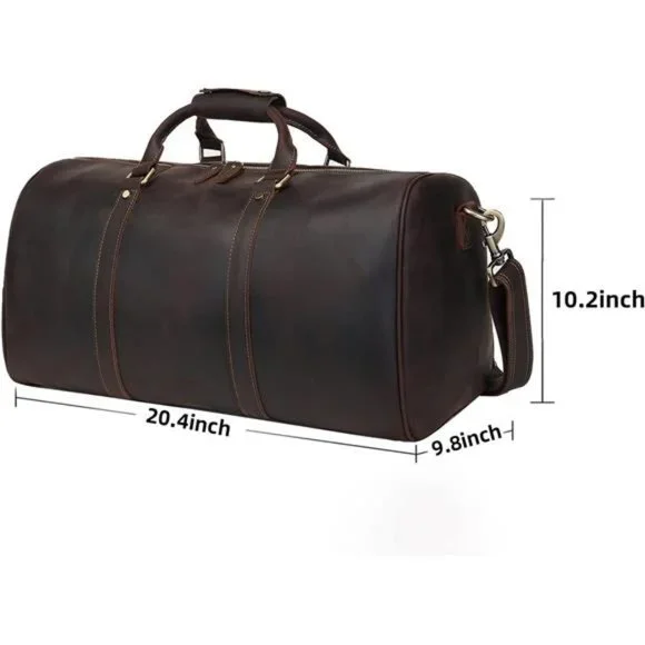Men's Leather Duffel Bag Vintage Full Grain Leather w/ Shoes Compartment Leather
